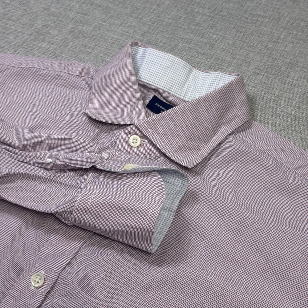 Proper Cloth Dress Shirt Mens 16 Purple Check Point Collar Long Sleeve